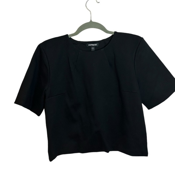 Express Black Structured Short Sleeve Boxy Blouse - Picture 1 of 4